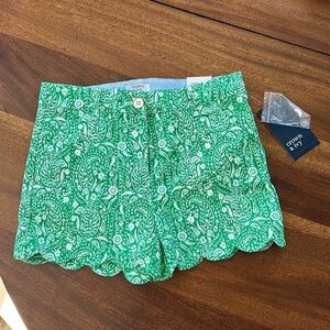 Crown & Ivy Green and White Paisley Print Scallop Hem Girls Shorts Size 12 NWT